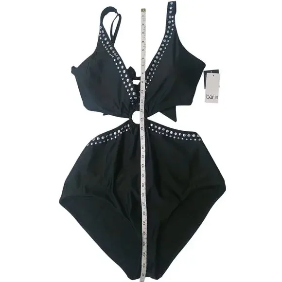 Bar III Tell Me About It Stud One Piece Swimsuit Black XL NWT - Picture 5 of 9